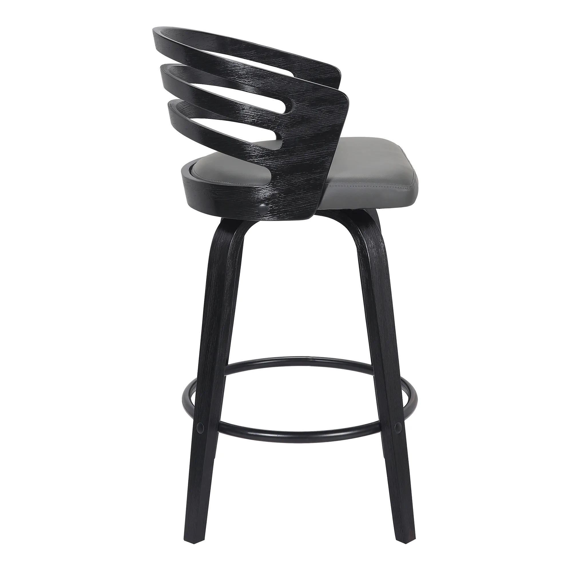 Jayden 30" Bar Height Swivel Grey Faux Leather and Black Wood Bar Stool