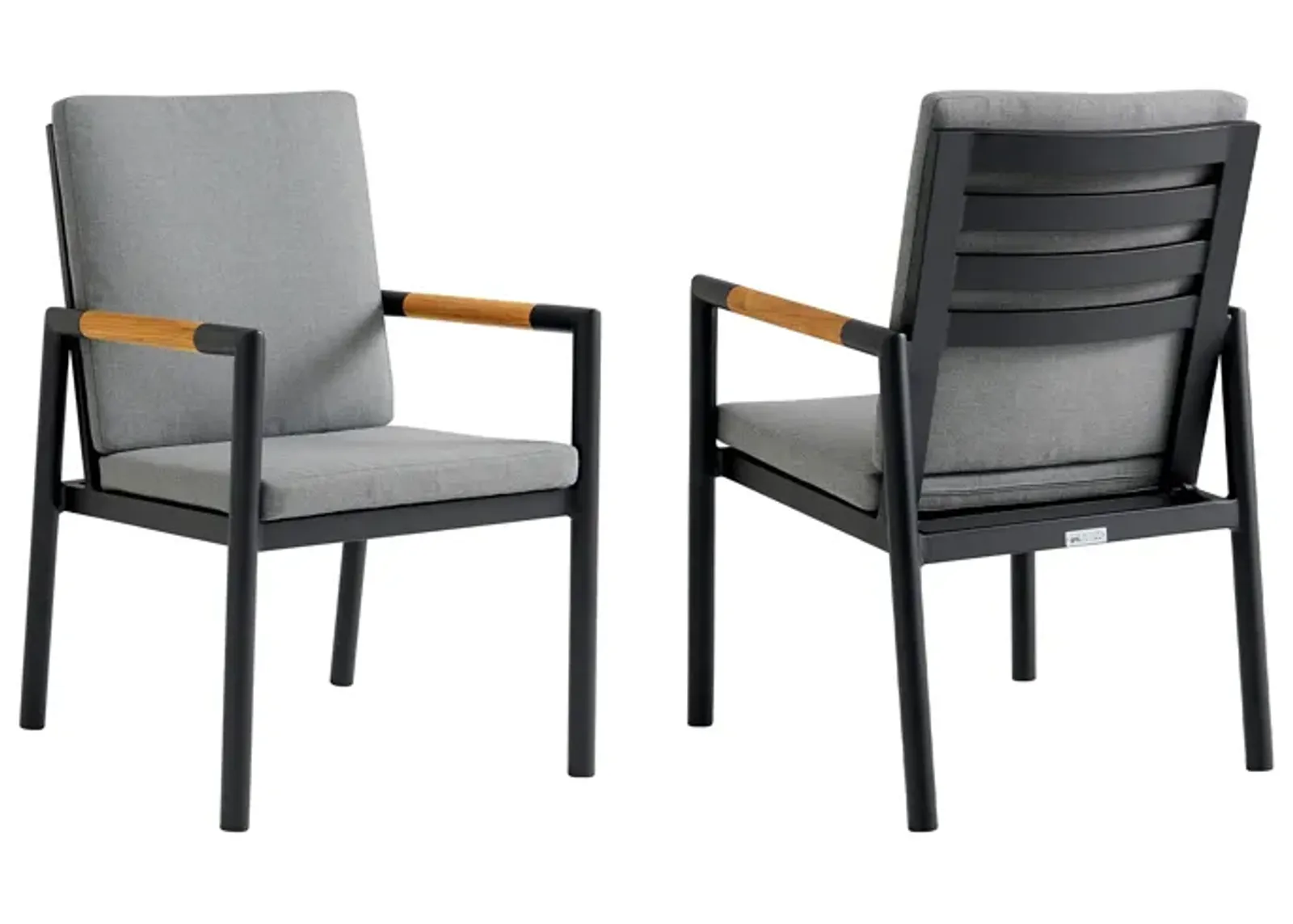 Royal Black Aluminum and Teak Outdoor Dining Chair with Dark Gray Fabric - Set of 2