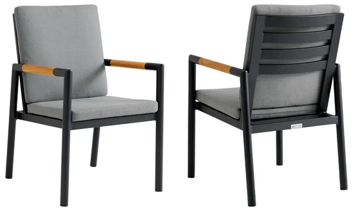 Royal Black Aluminum and Teak Outdoor Dining Chair with Dark Gray Fabric - Set of 2