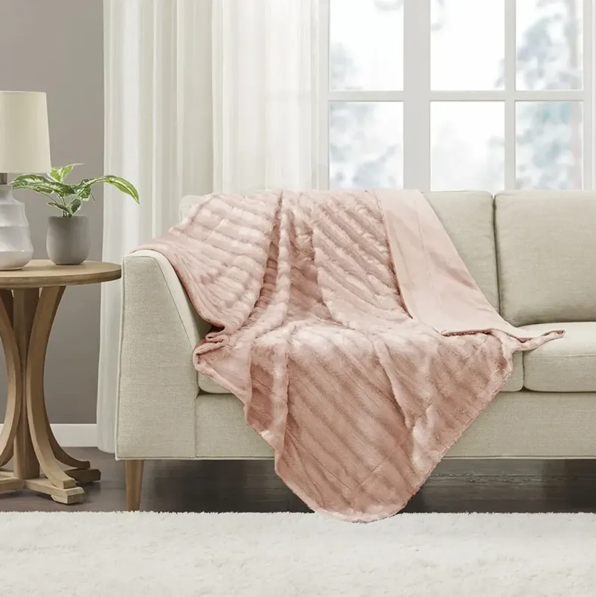 Madison Park Duke Blush Long Fur Throw