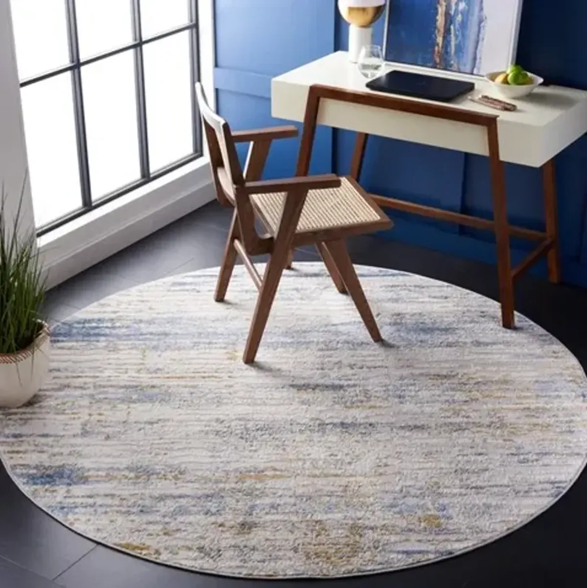 PALMA 342 Blue 6'-7' X 6'-7' Round Round Rug