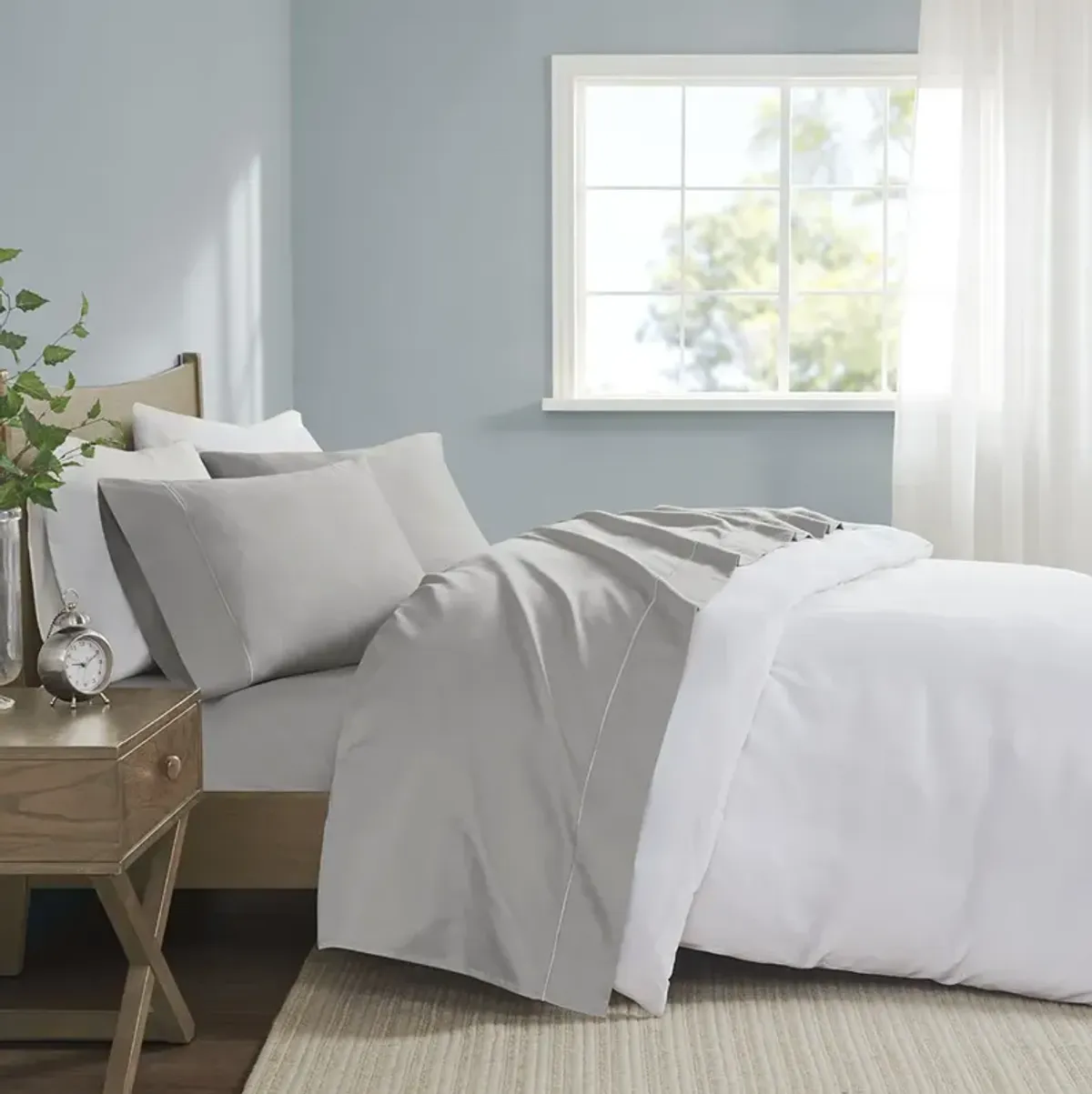 Madison Park 600 Thread Count Light Grey Pima Cotton Sheet Set