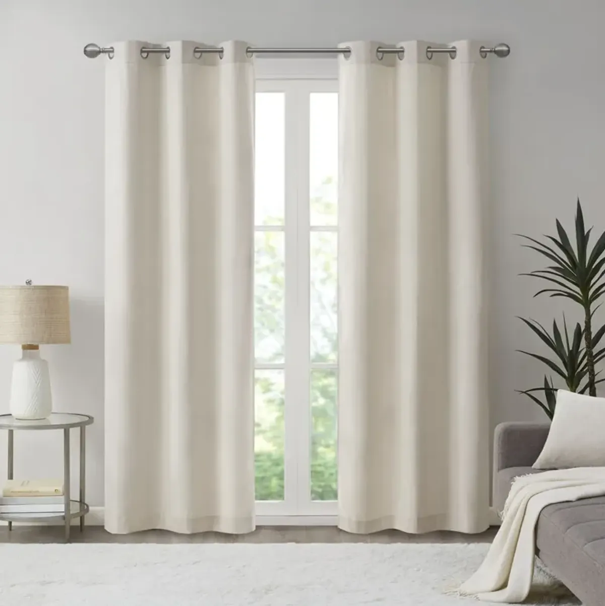 Madison Park Galen Ivory Basketweave Room Darkening Curtain Panel Pair