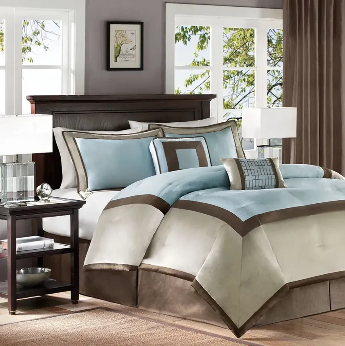 Madison Park Genevieve Blue 7 Piece Comforter Set