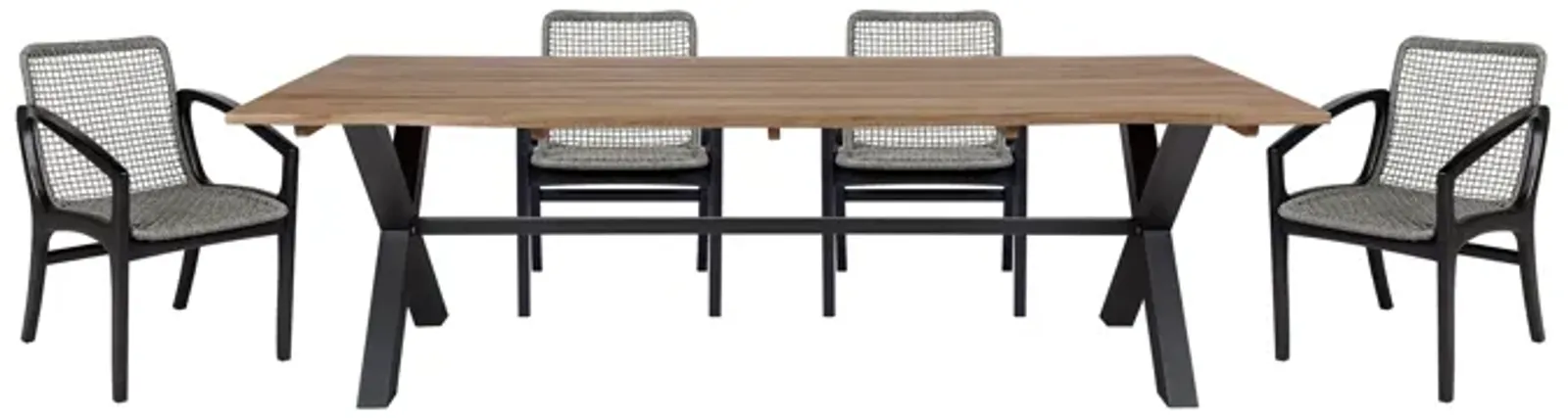 Glendora Beckham Outdoor Patio 5 Piece Live Edge Dining Set in Eucalyptus Wood and Gray Rope