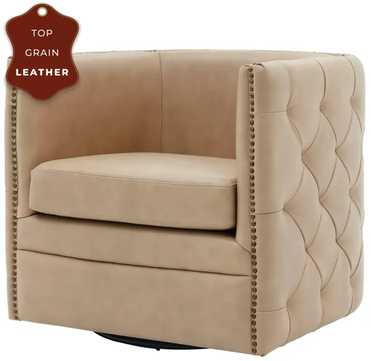 Leslie Top-Grain Leather Swivel Tufted Tub chair