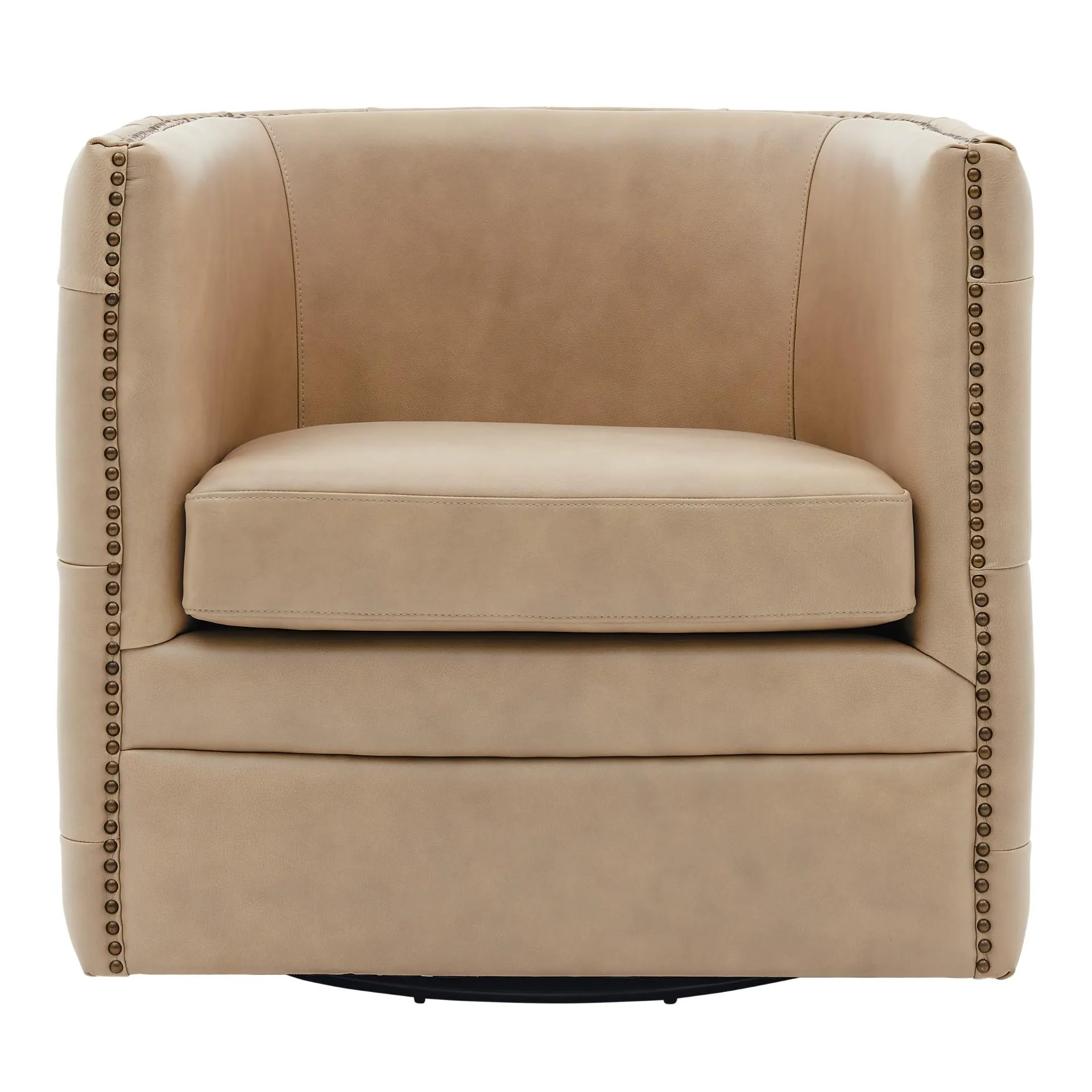 Leslie Top-Grain Leather Swivel Tufted Tub chair