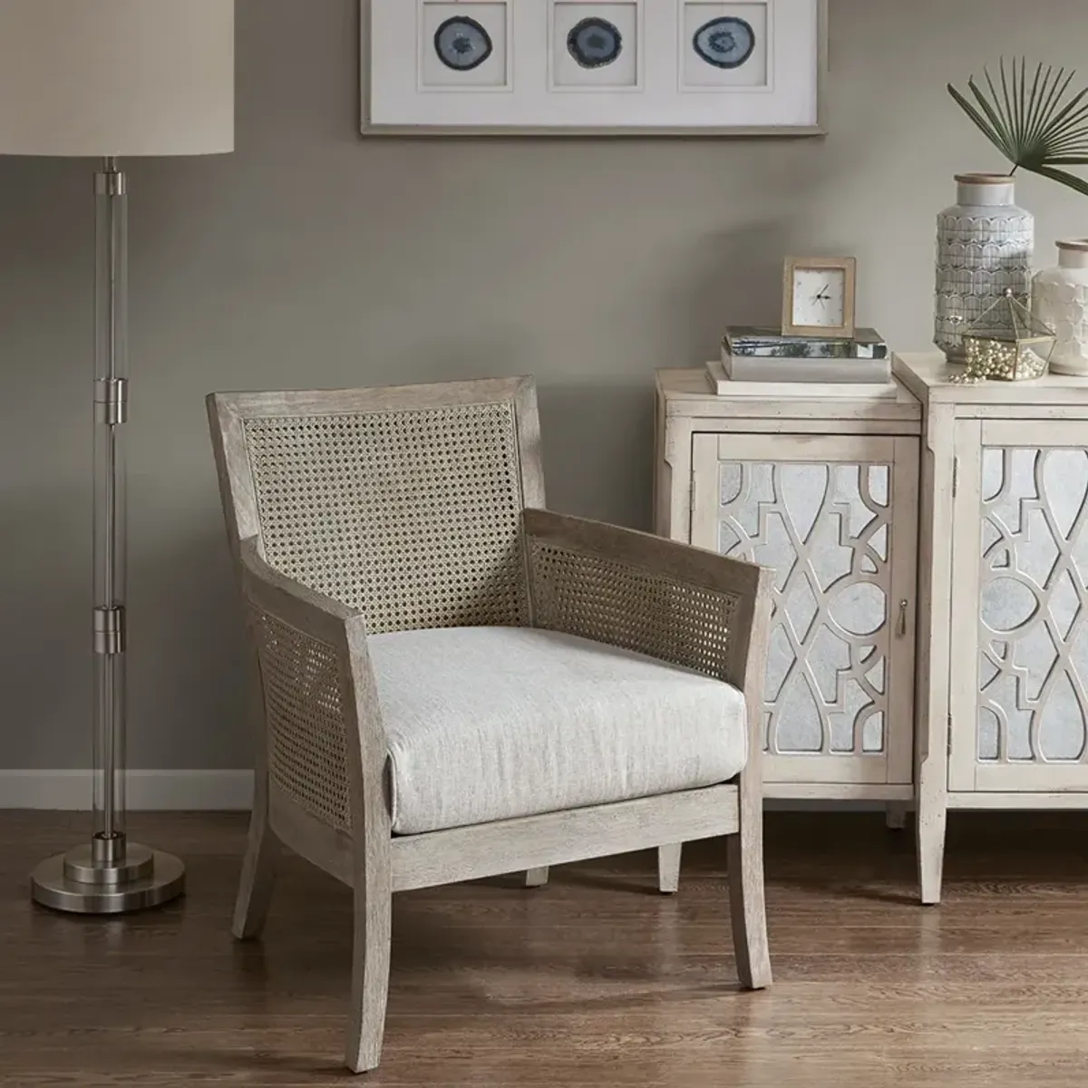 Madison Park Diedra Cream/Reclaimed Natural Cane Armchair