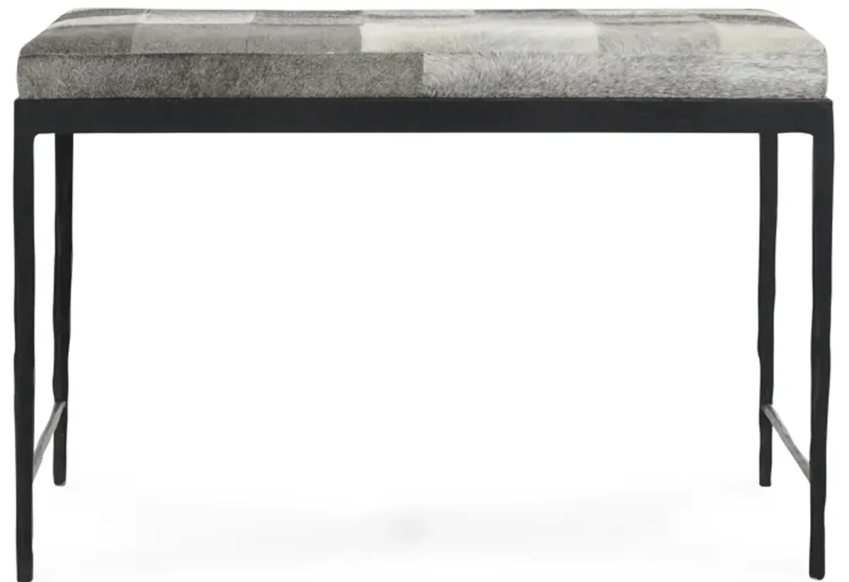 Achen Leather Hide Ottoman Bench in Gray