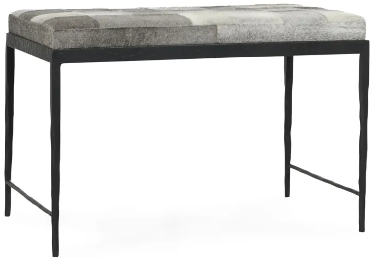 Achen Leather Hide Ottoman Bench in Gray