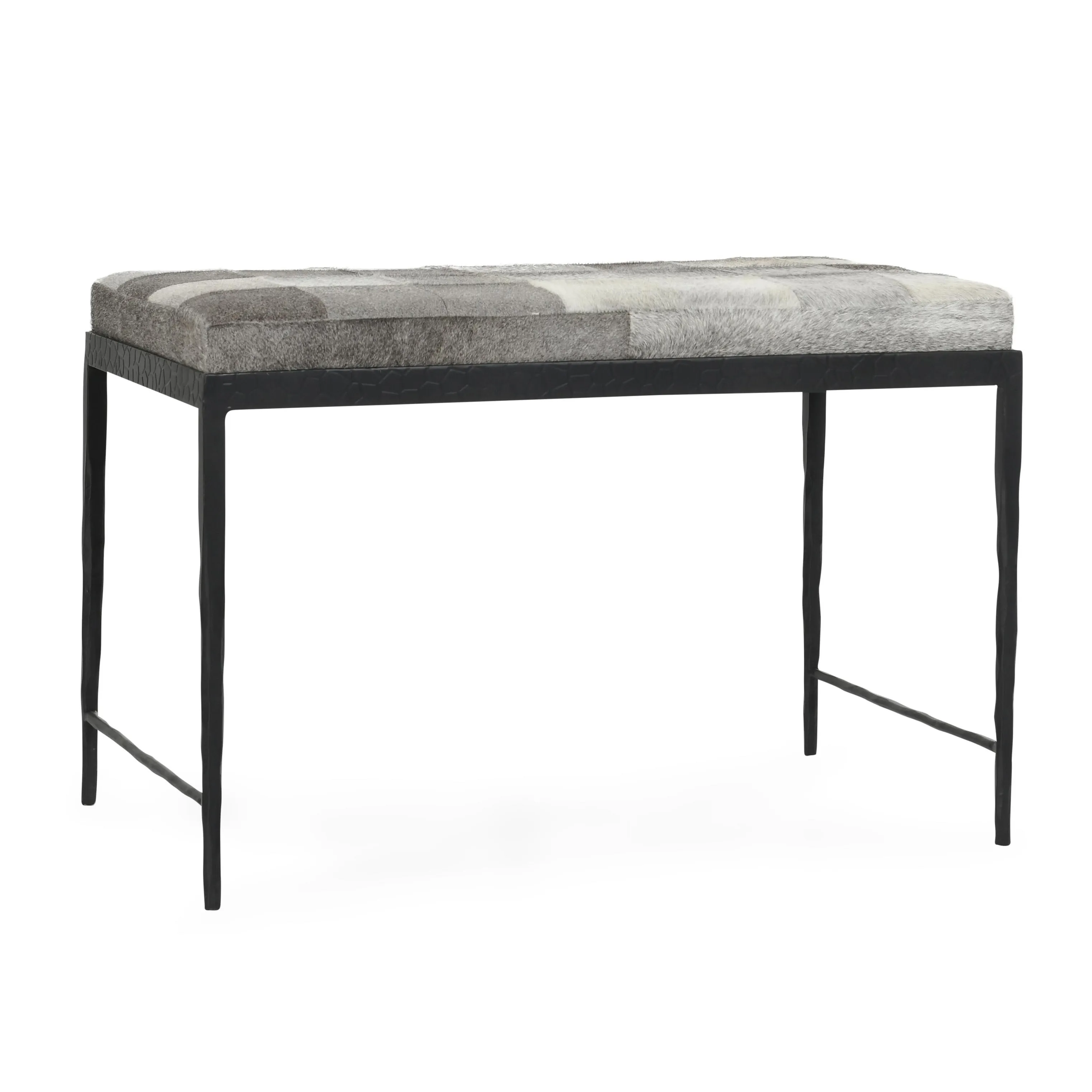 Achen Leather Hide Ottoman Bench in Gray