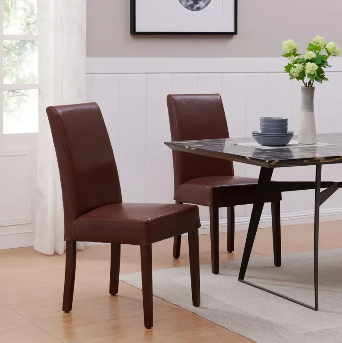 Hartford Leather Dining Side Chair, Cognac (Set of 2)