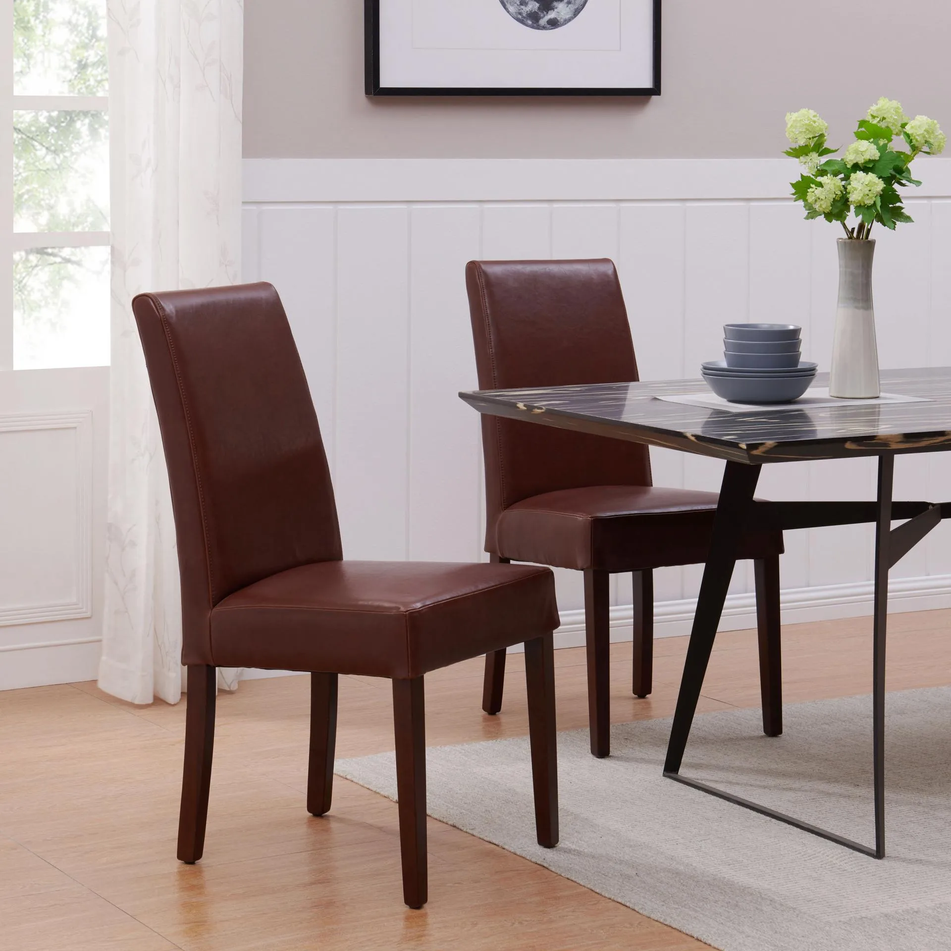 Hartford Leather Dining Side Chair, Cognac (Set of 2)