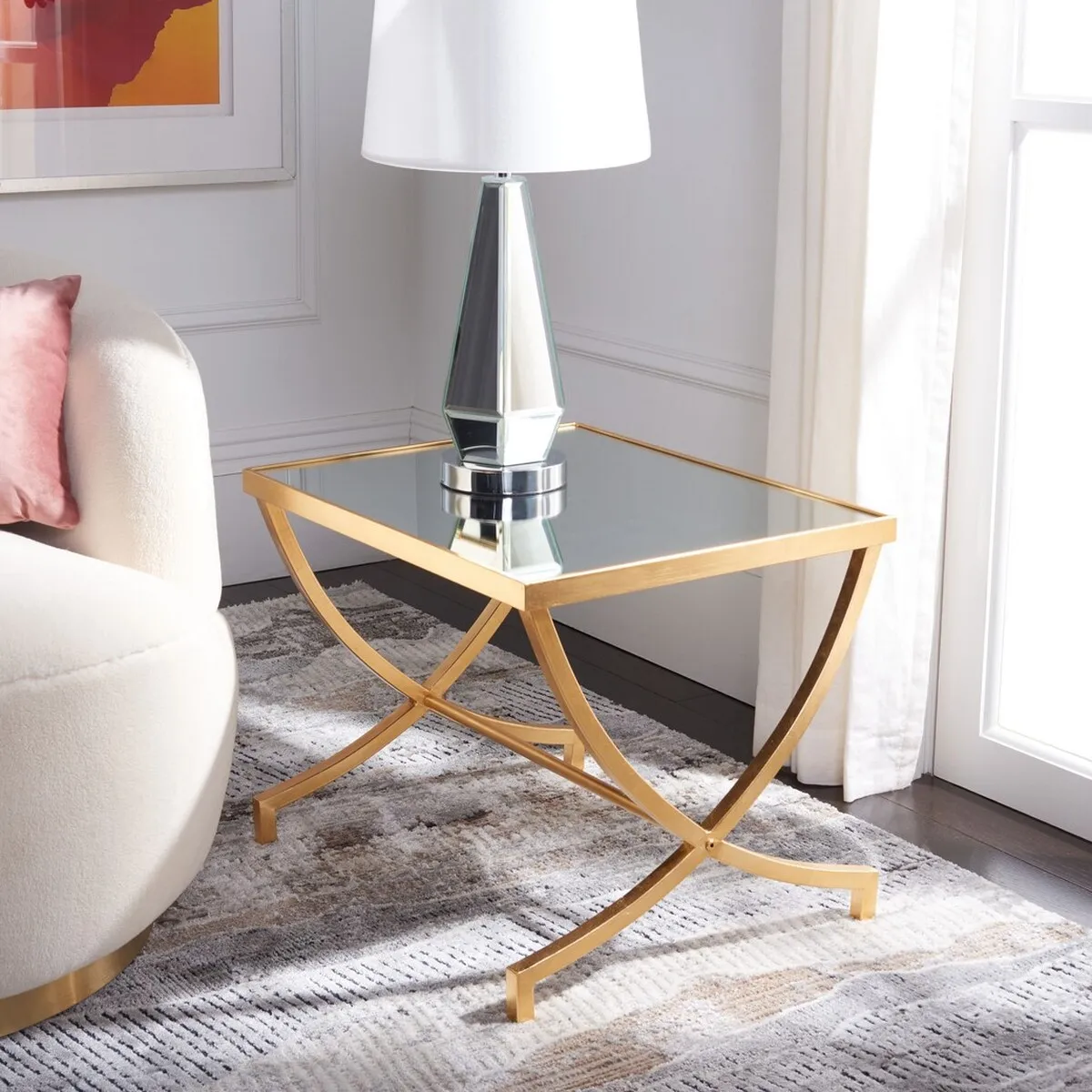 MAUREEN GLASS TOP GOLD LEAF ACCENT TABLE