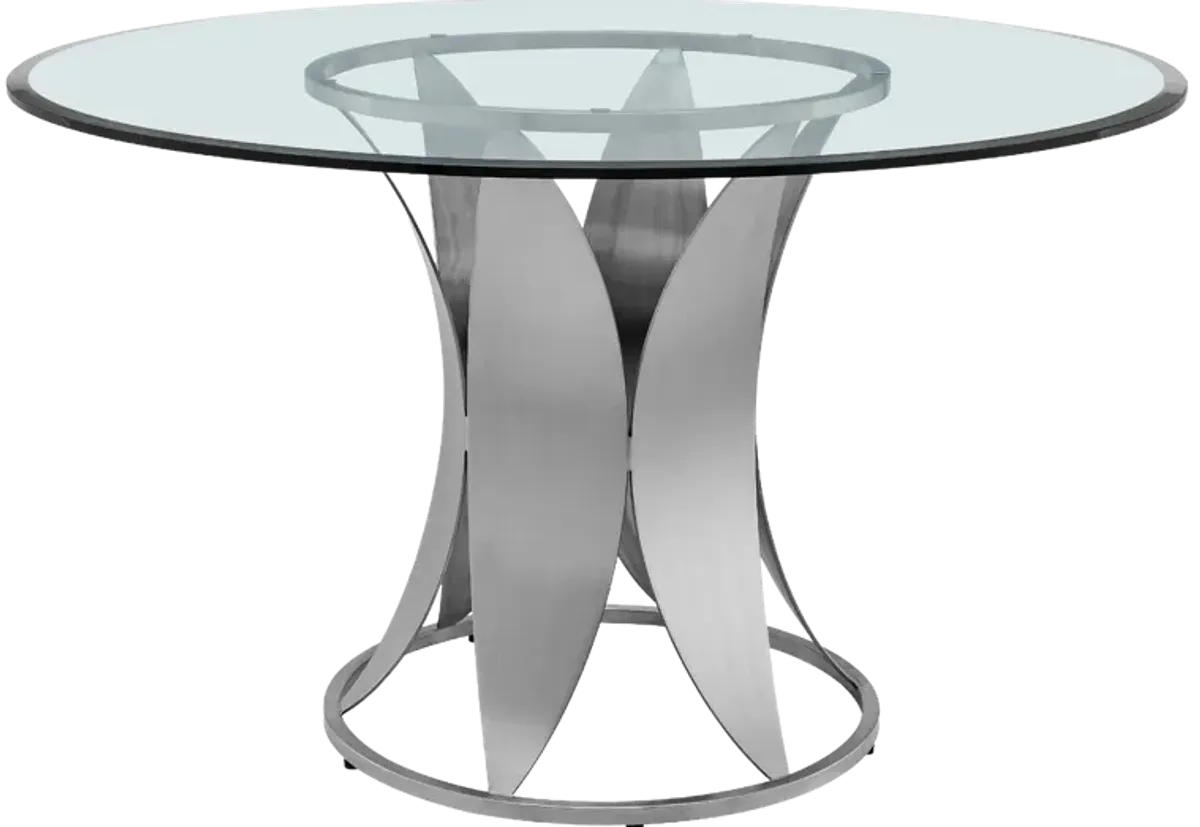 Petal Modern Glass and Stainless Steel Round Pedestal Dining Table