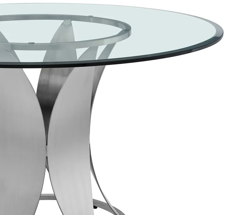 Petal Modern Glass and Stainless Steel Round Pedestal Dining Table