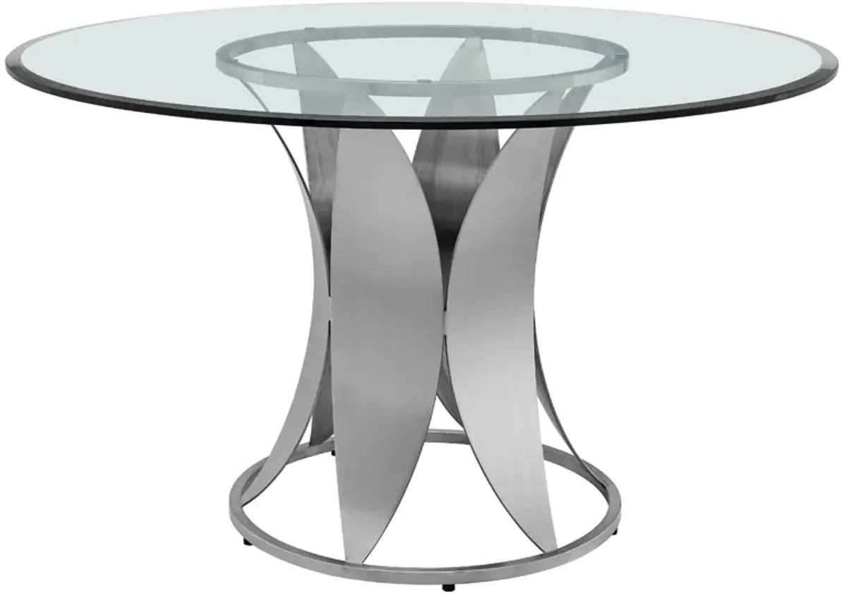 Petal Modern Glass and Stainless Steel Round Pedestal Dining Table