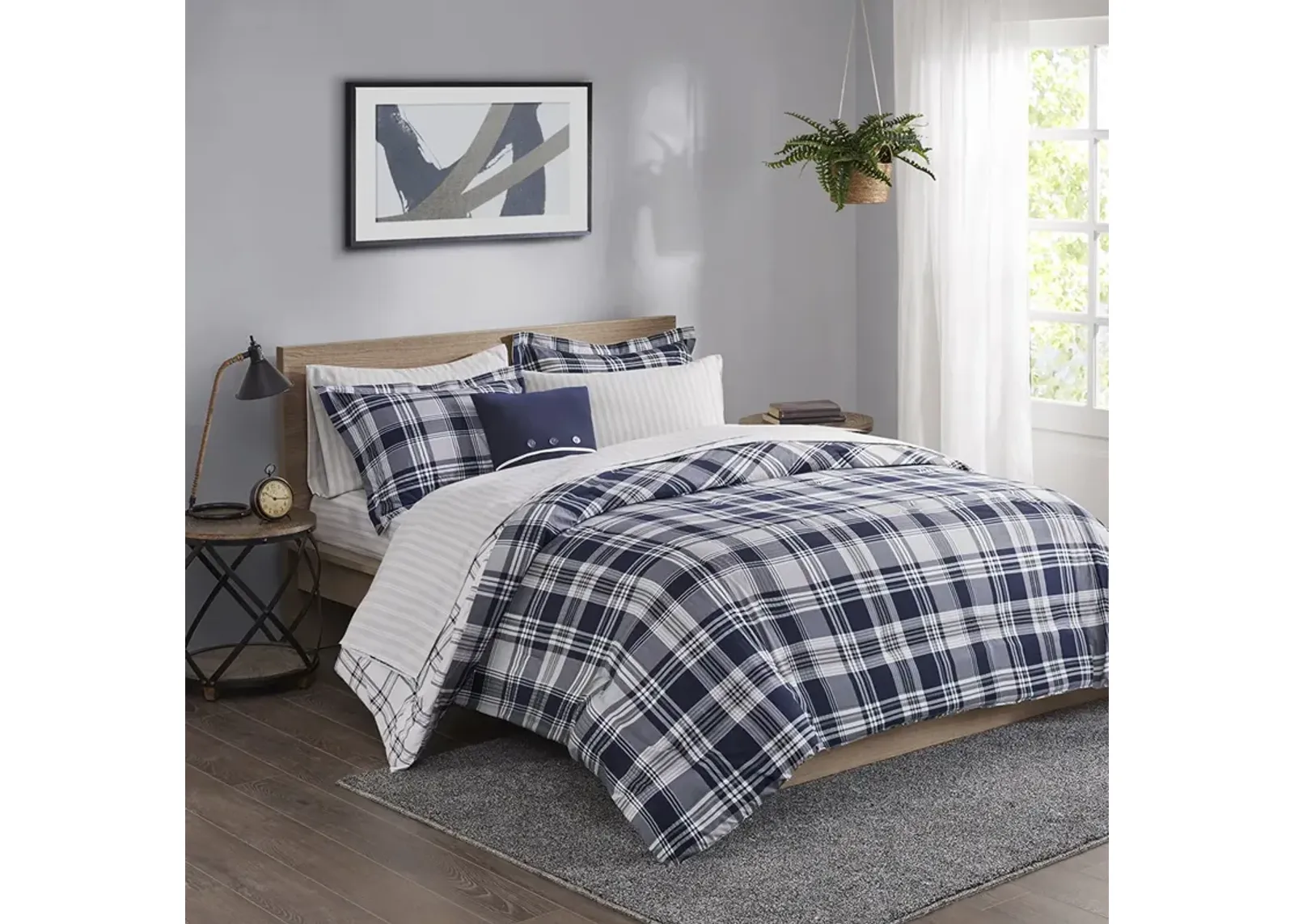 Madison Park Essentials Patrick Navy 8 Piece Comforter Set with Bed Sheets