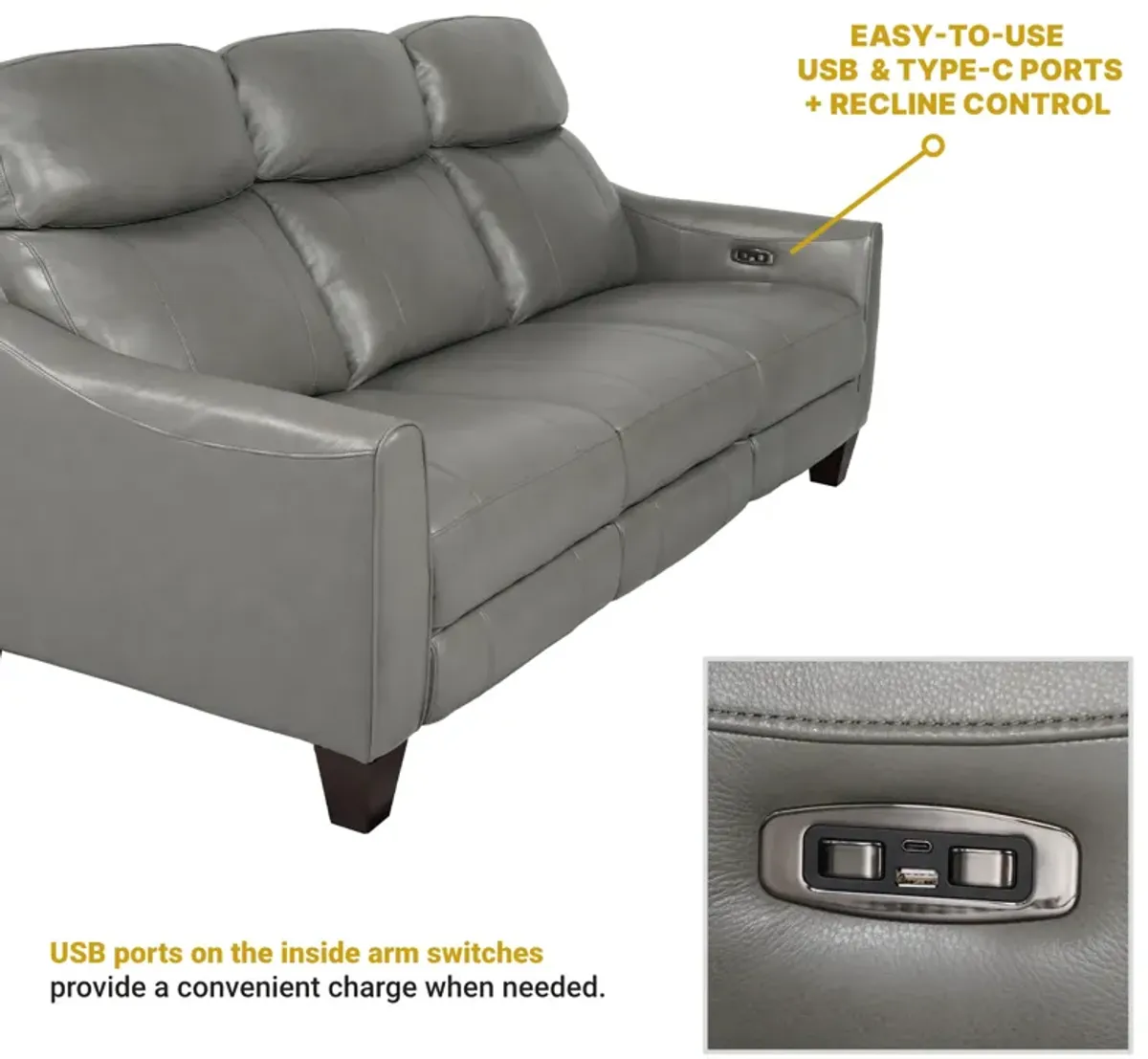 Milos 83" Zero Gravity Power Reclining Sofa in Light Gray Leather