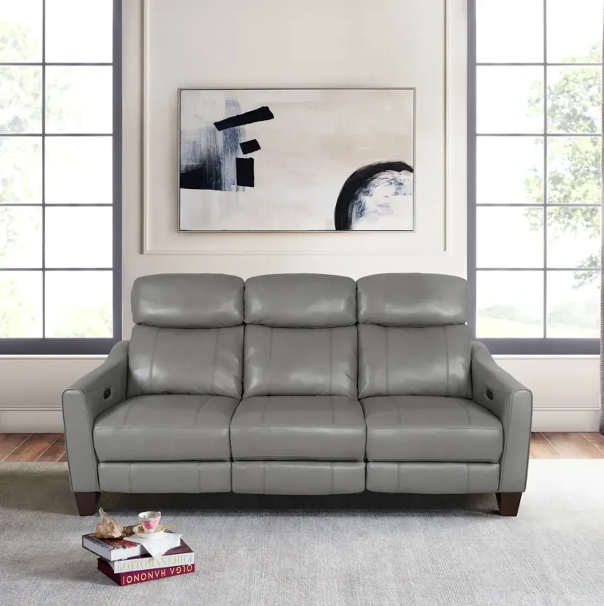 Milos 83" Zero Gravity Power Reclining Sofa in Light Gray Leather