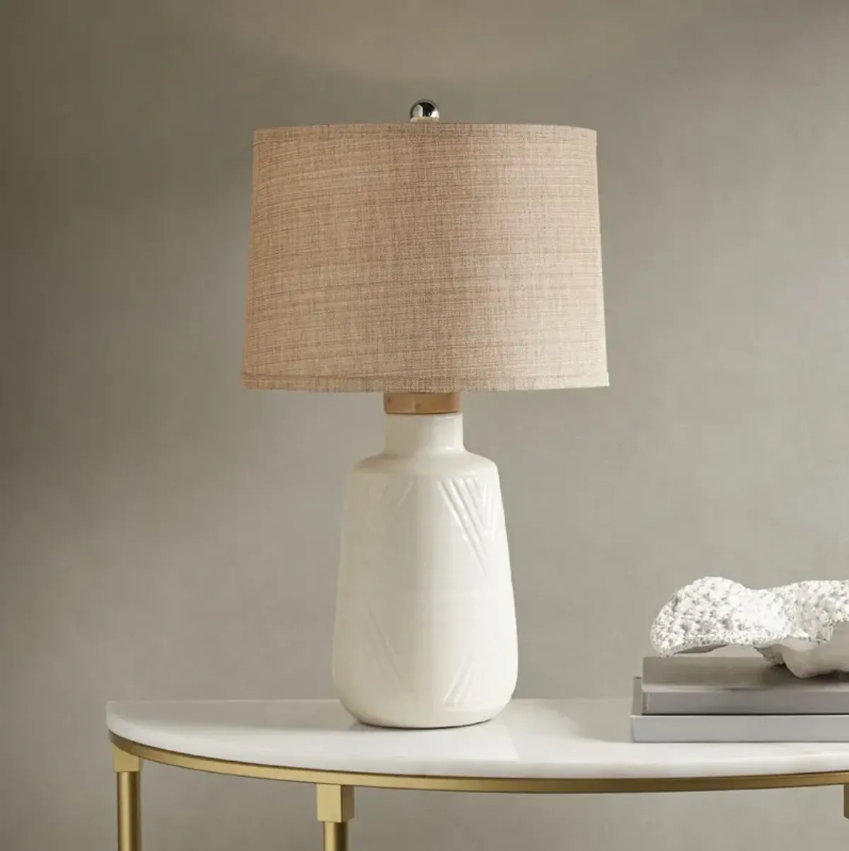 Hampton Hill Tate Ivory Boho Textured Ceramic Table Lamp