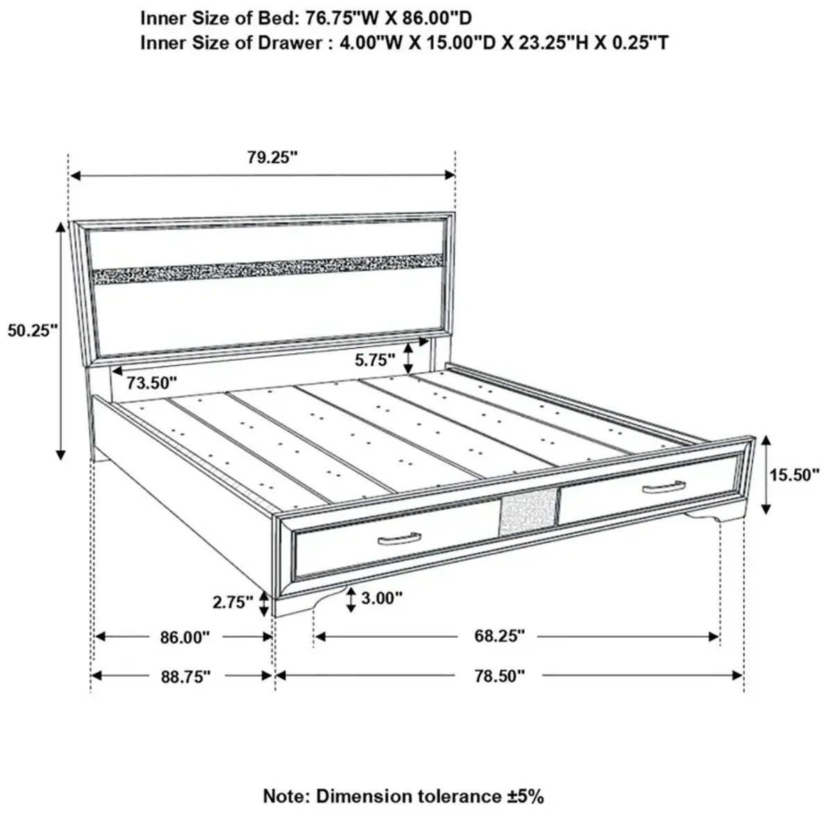 Miranda California King 2-drawer Storage Bed Black