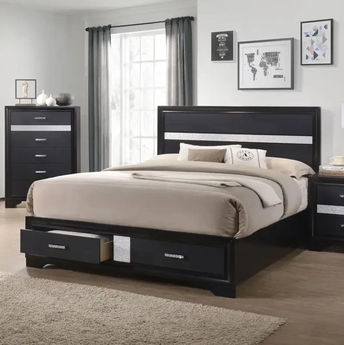 Miranda California King 2-drawer Storage Bed Black