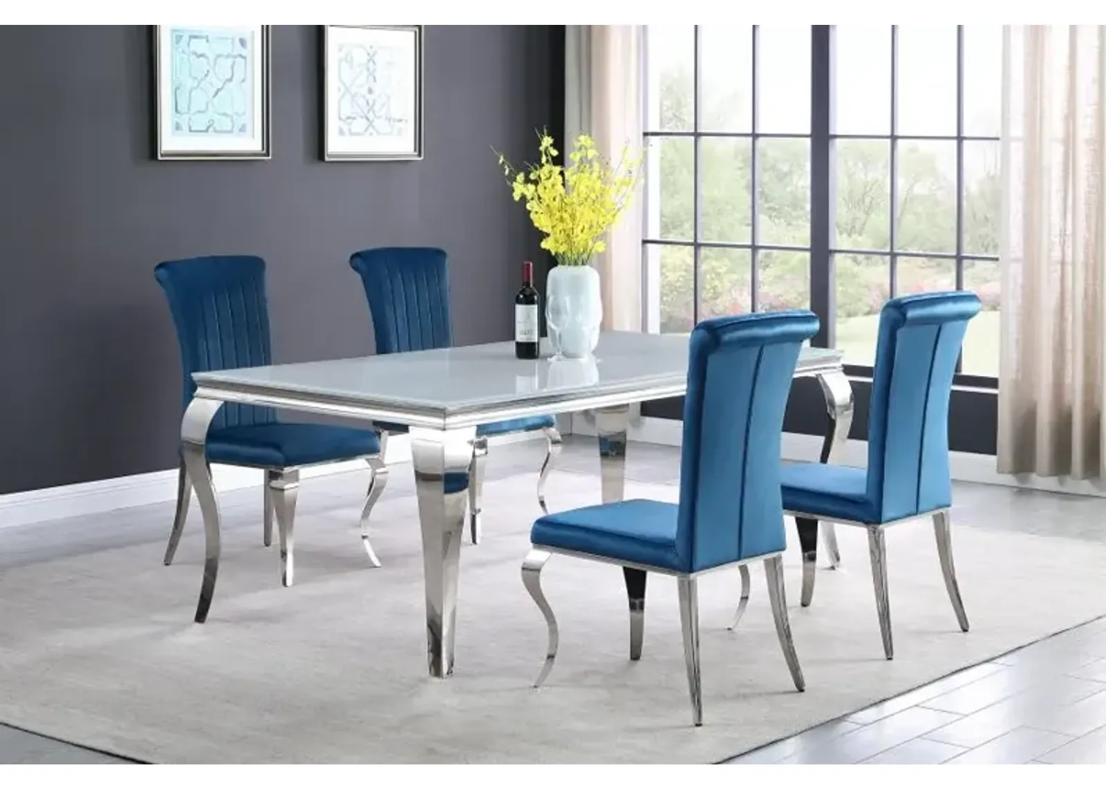 Carone 5-piece 81" Rectangular Dining Set Teal and Chrome