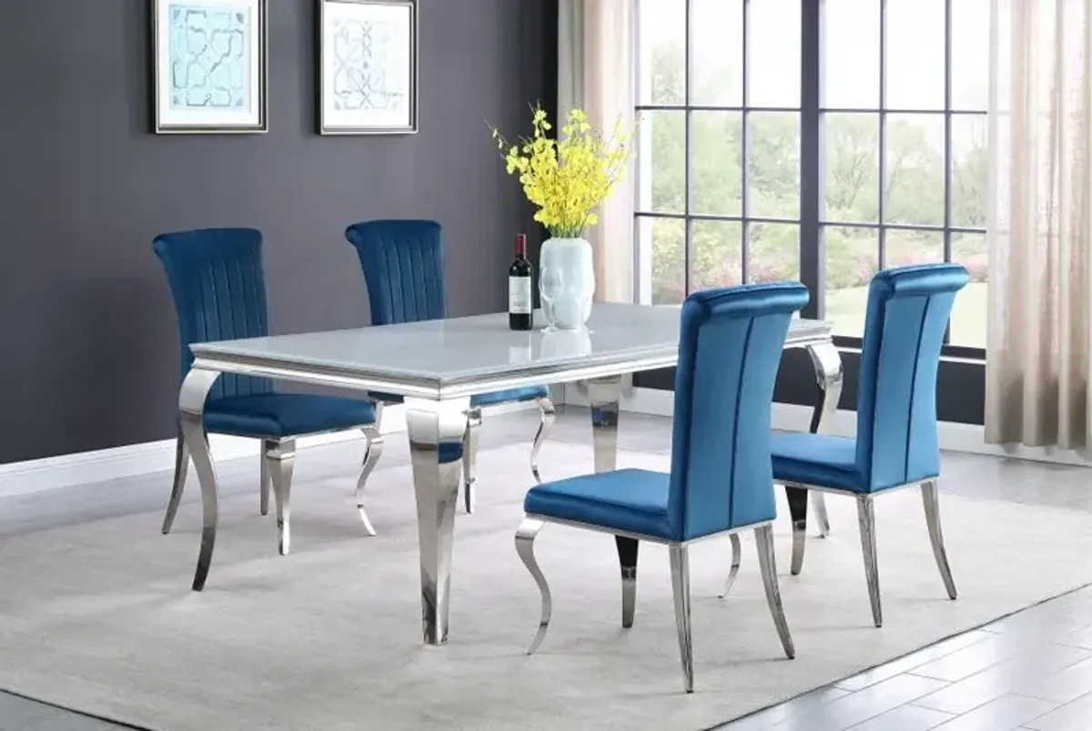 Carone 5-piece 81" Rectangular Dining Set Teal and Chrome