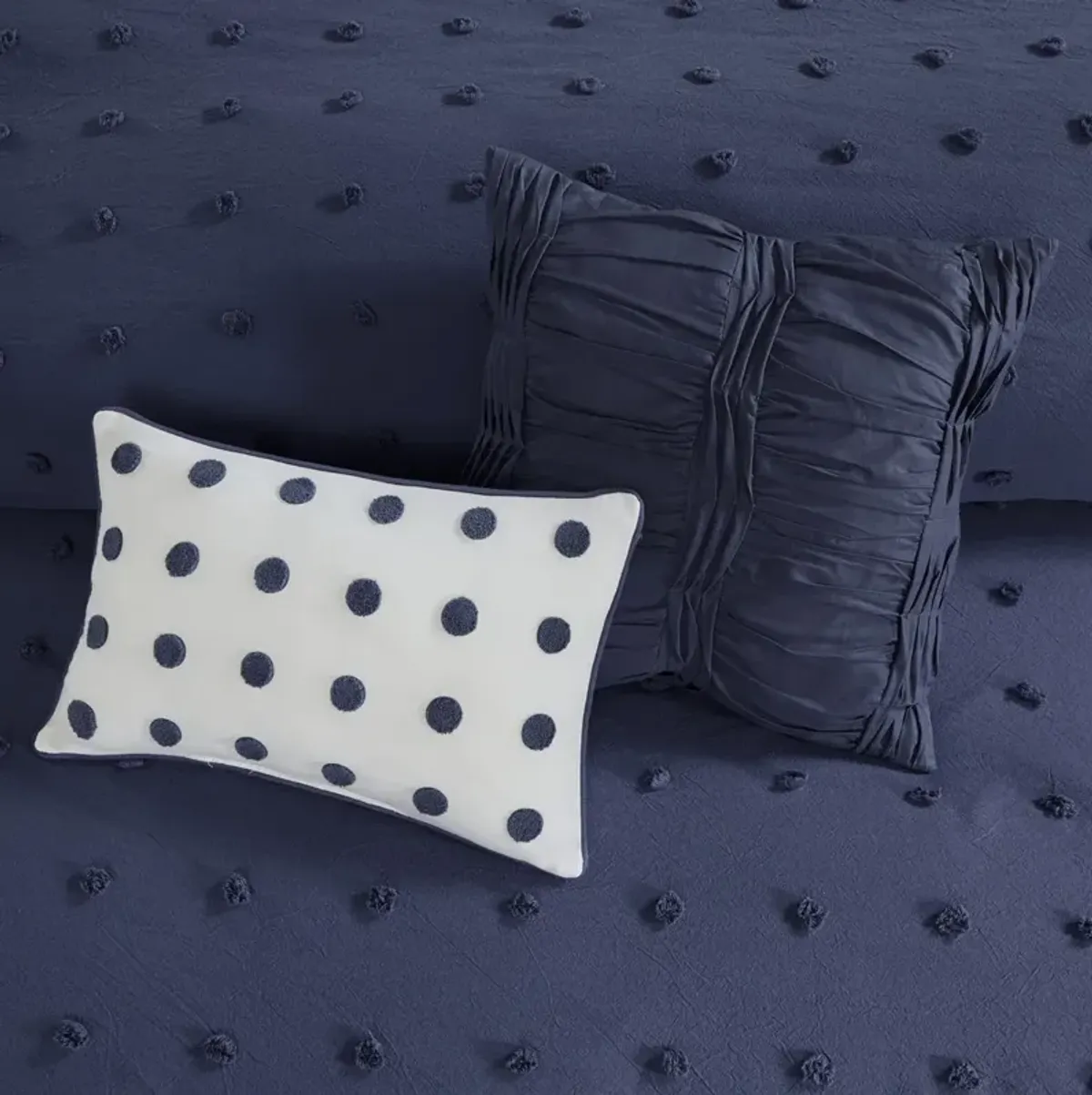 Urban Habitat Brooklyn Navy Cotton Jacquard Comforter Set with Euro Shams and Throw Pillows