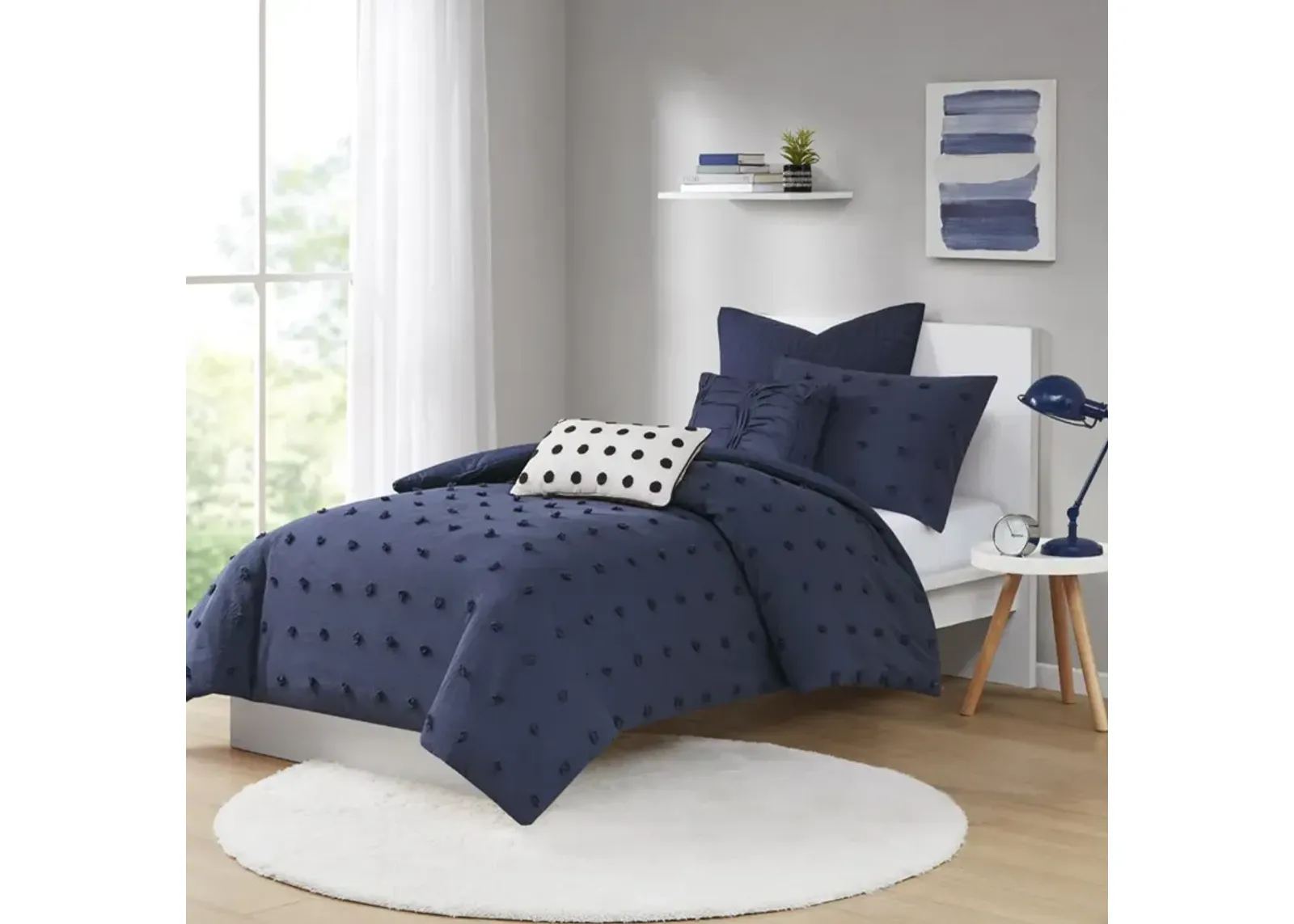 Urban Habitat Brooklyn Navy Cotton Jacquard Comforter Set with Euro Shams and Throw Pillows