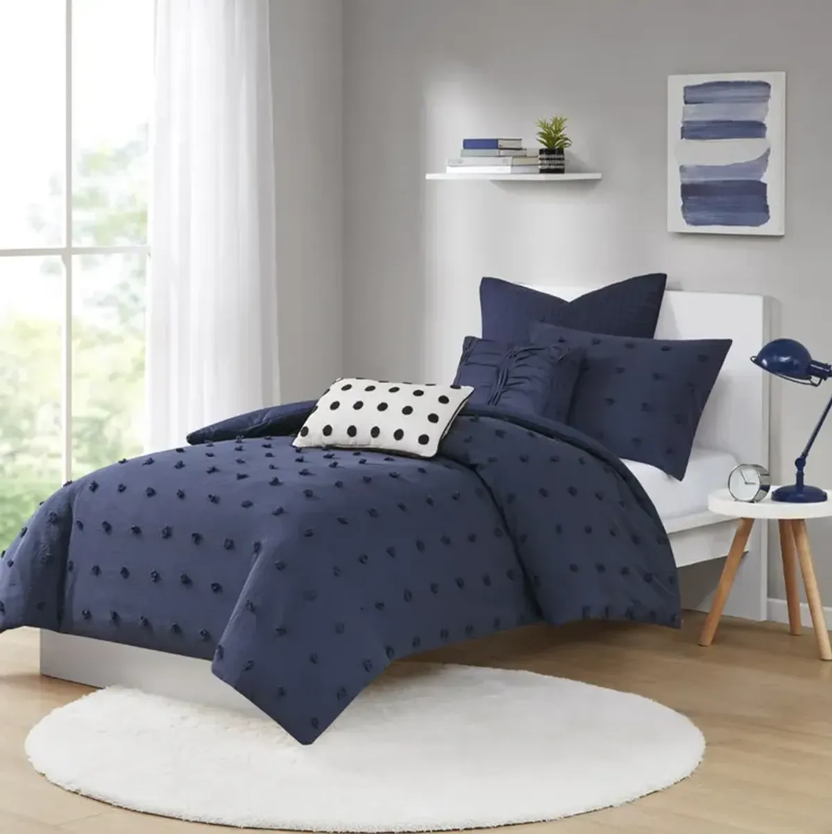 Urban Habitat Brooklyn Navy Cotton Jacquard Comforter Set with Euro Shams and Throw Pillows