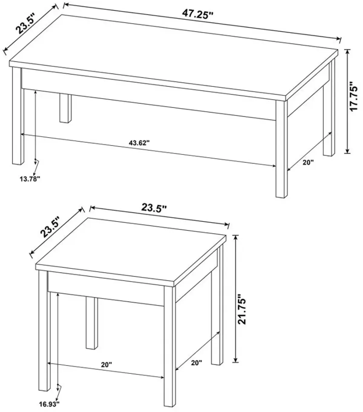 Stacie 3-piece Composite Wood Coffee Table Set Antique Pine and White