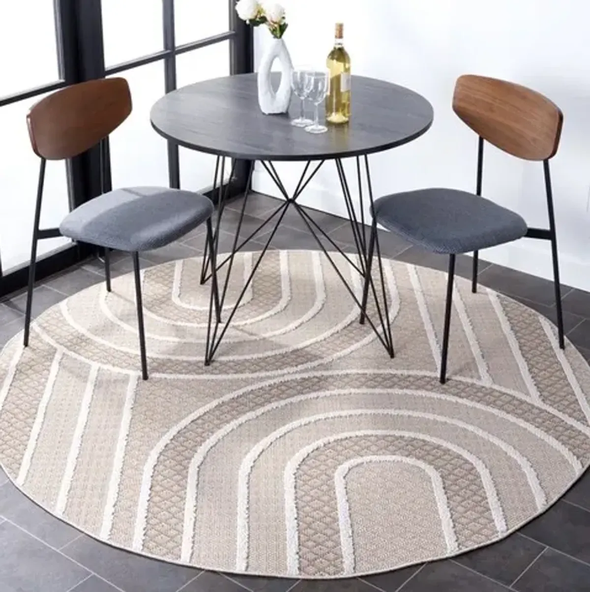 GLOBAL 412 Beige 6'-7' X 6'-7' Round Round Rug