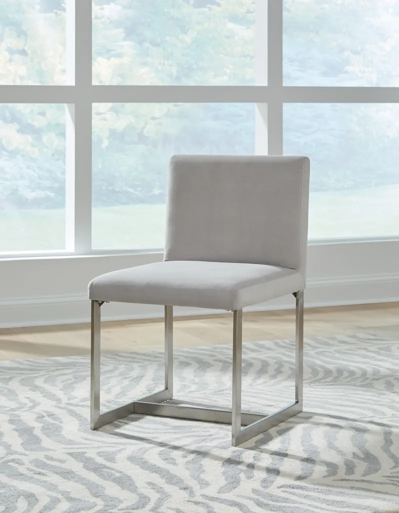 Eliza Upholstered Dining Chair in Dove and Brushed Stainless Steel