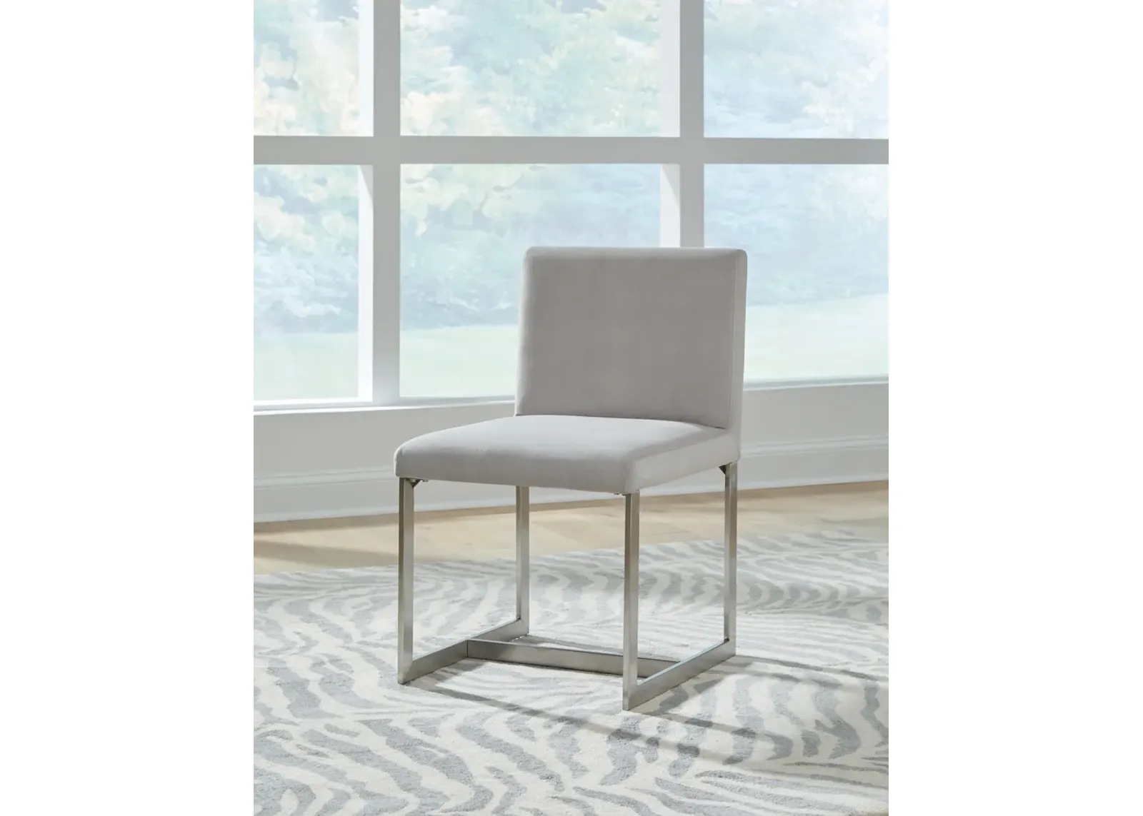 Eliza Upholstered Dining Chair in Dove and Brushed Stainless Steel