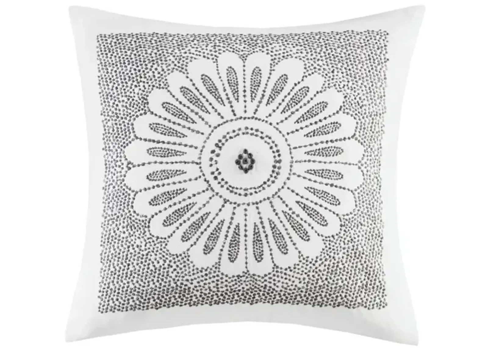 INK+IVY Sofia Grey Cotton Embroidered Decorative Square Pillow