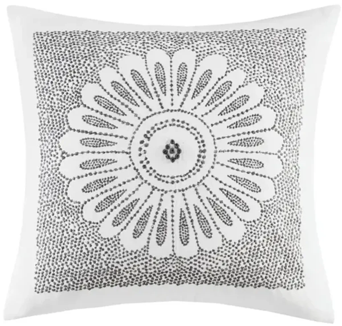 INK+IVY Sofia Grey Cotton Embroidered Decorative Square Pillow