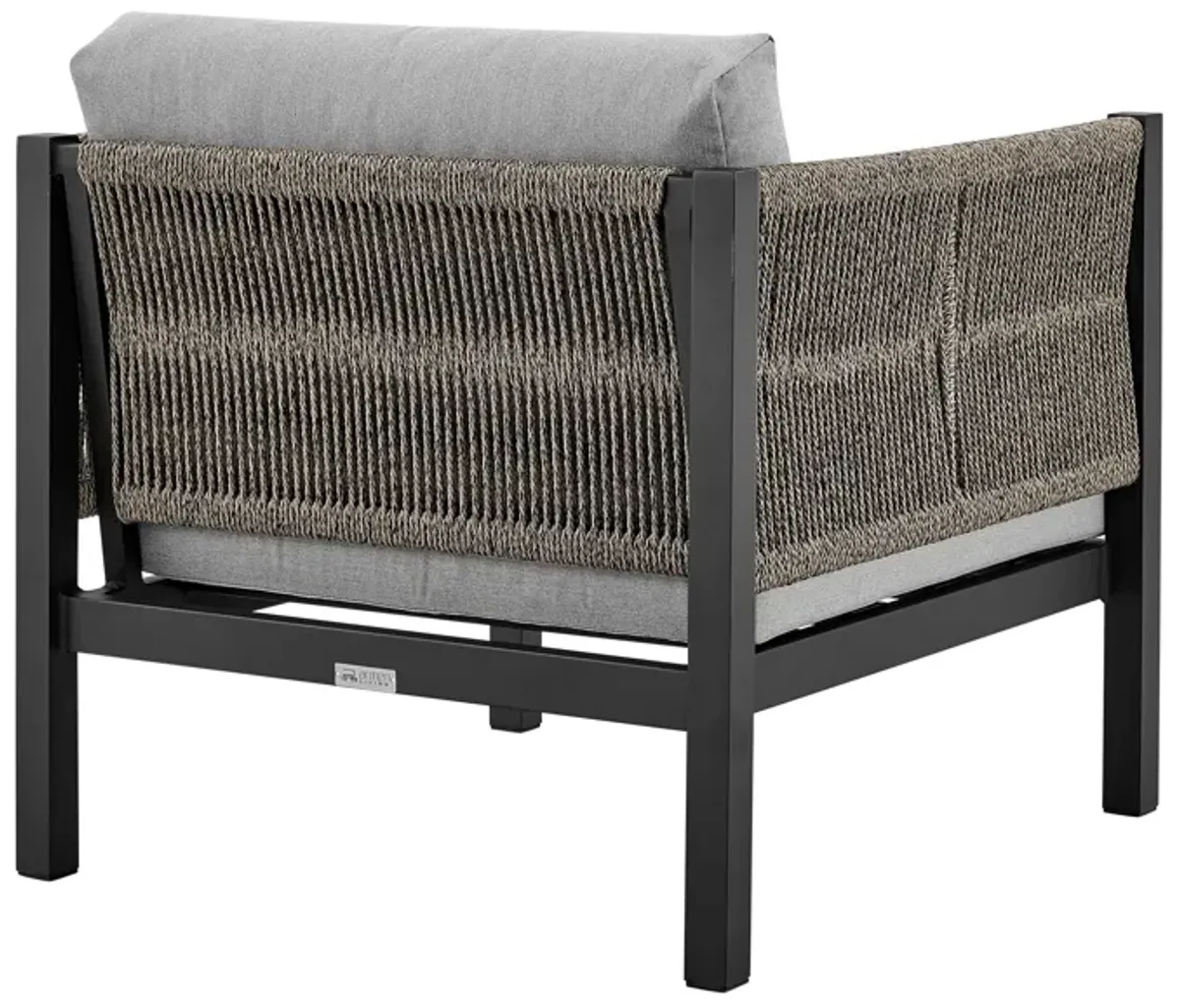 Cuffay 4 Piece Outdoor Patio Furniture Set in Black Aluminum and Rope with Gray Cushions