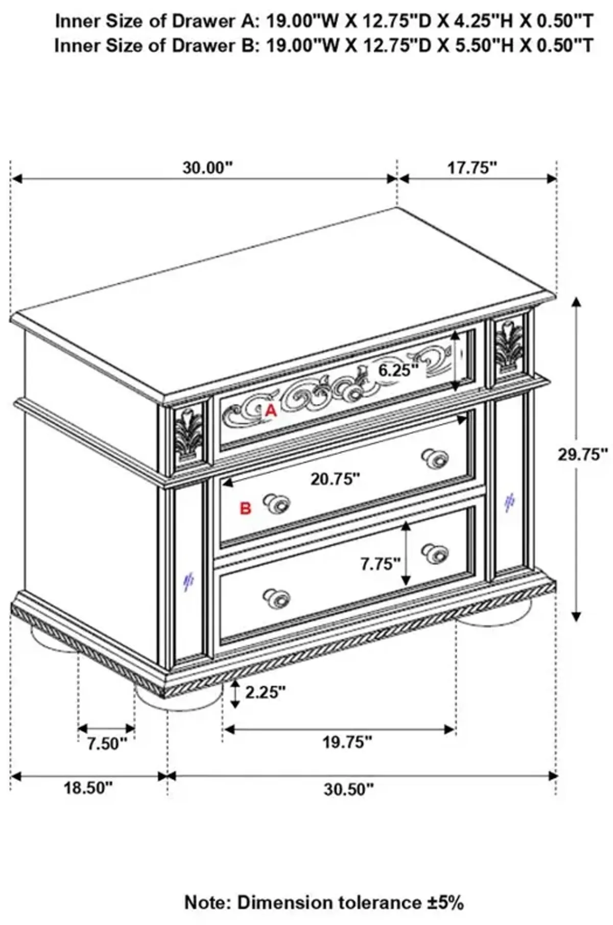 Heidi 3-drawer Nightstand Metallic Platinum