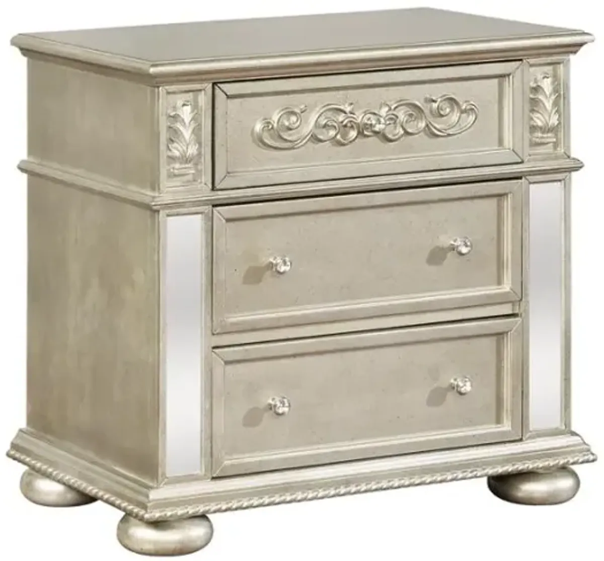 Heidi 3-drawer Nightstand Metallic Platinum