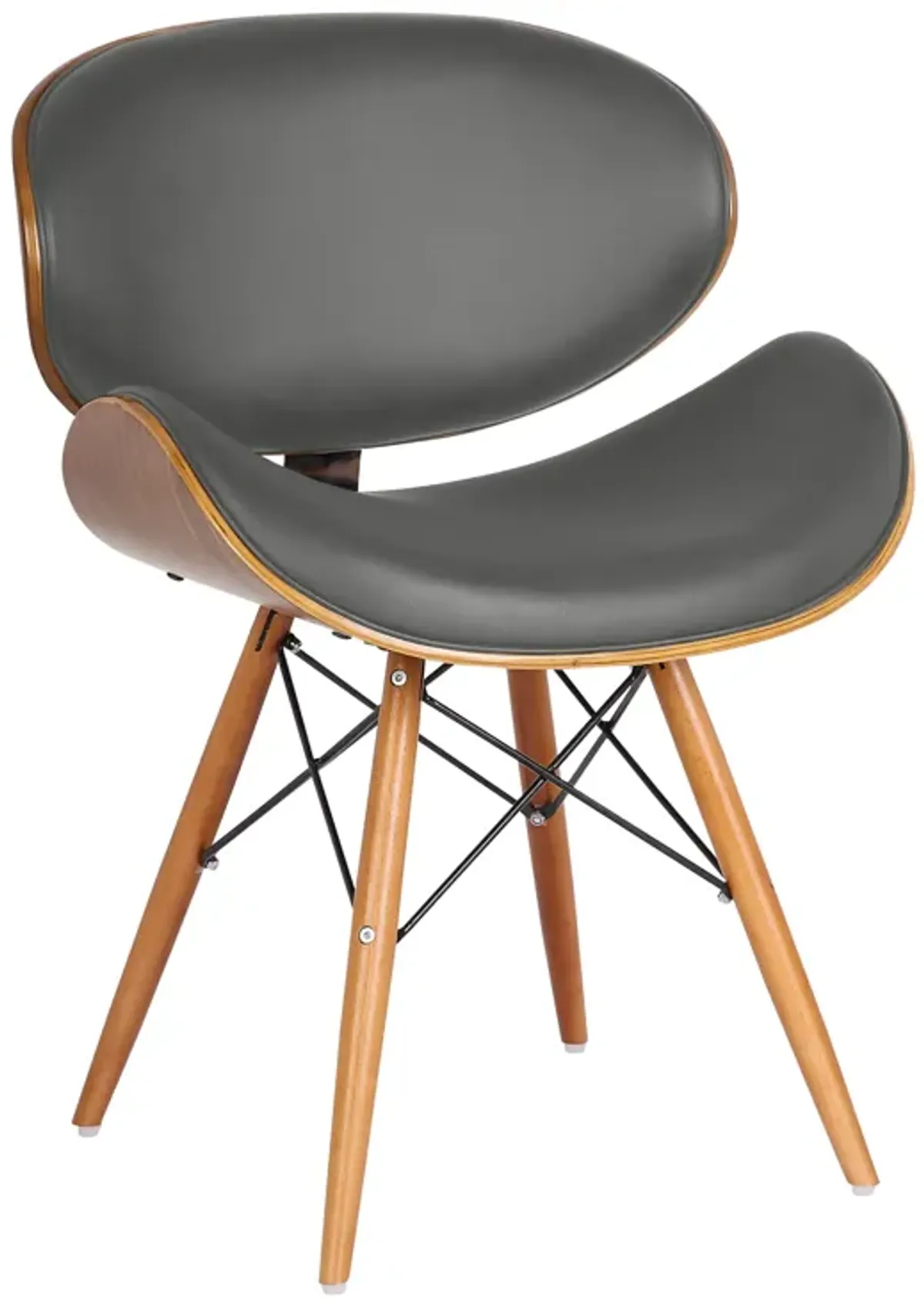 Cassie Mid-Century Dining Chair in Walnut Wood and Gray Faux Leather