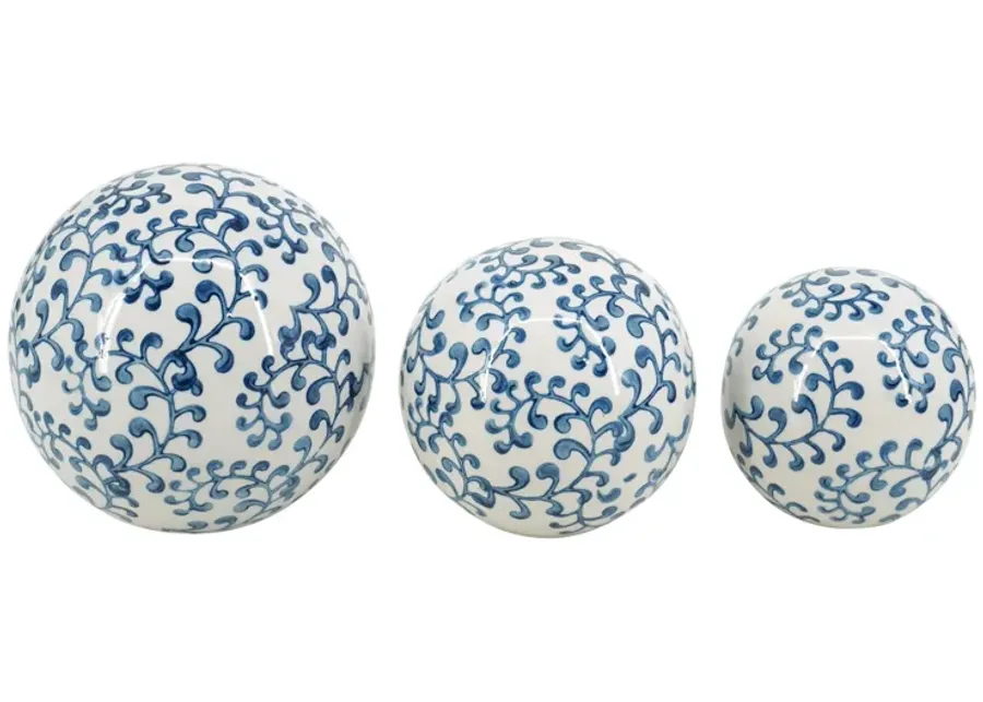 Cer, Chinoiserie Fern Orbs, 4/5/6" Blue/wht - Set of 3