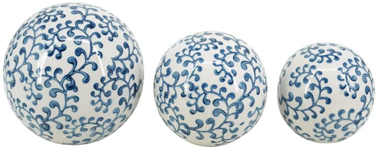 Cer, Chinoiserie Fern Orbs, 4/5/6" Blue/wht - Set of 3