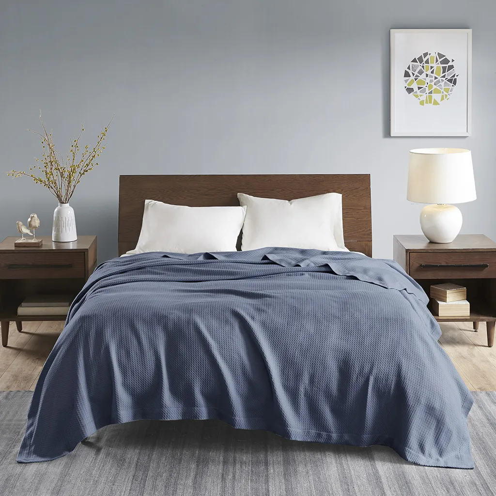 Madison Park Egyptian Cotton Blue Blanket