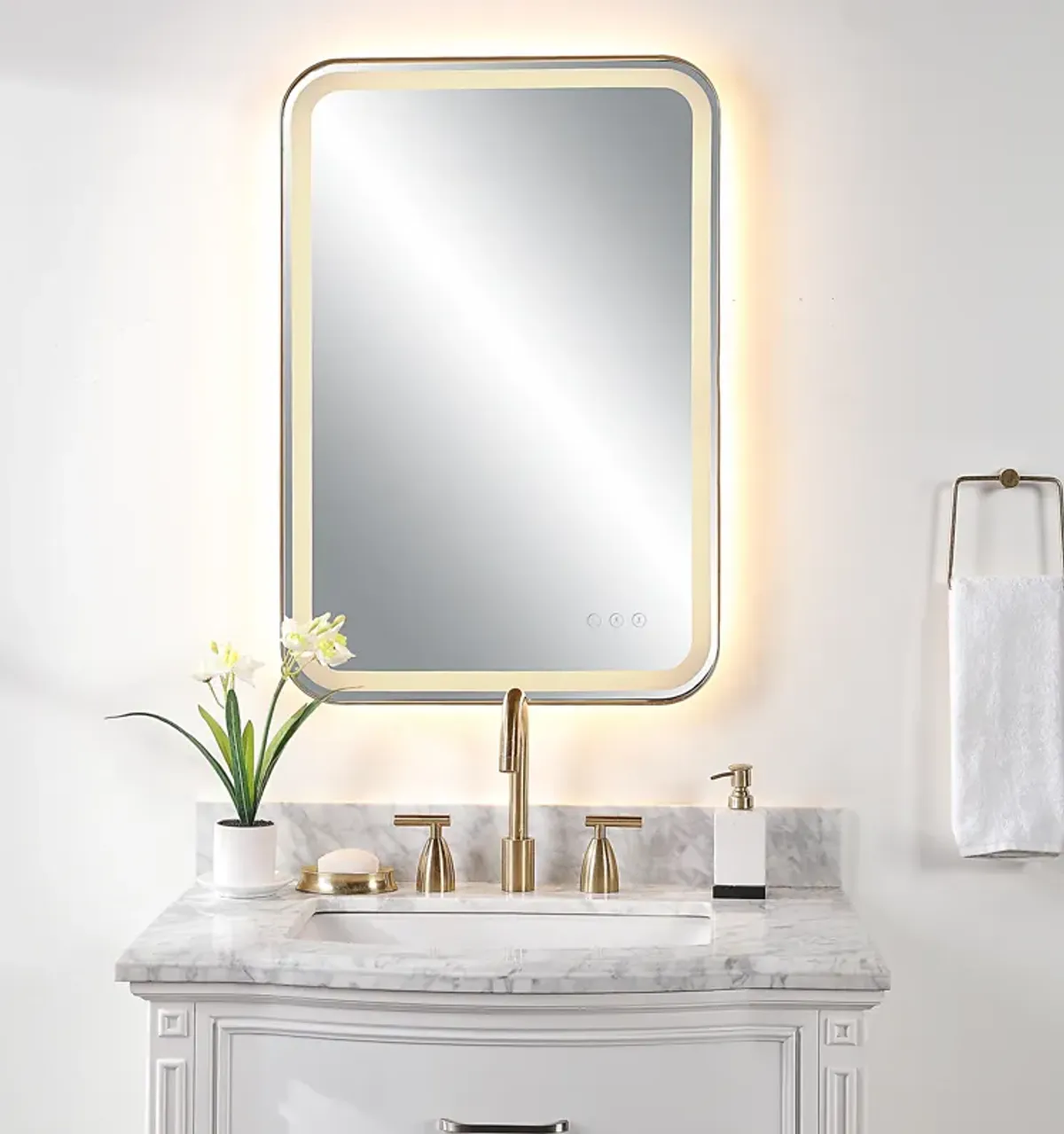 Crofton Lighted Brass Vanity Mirror