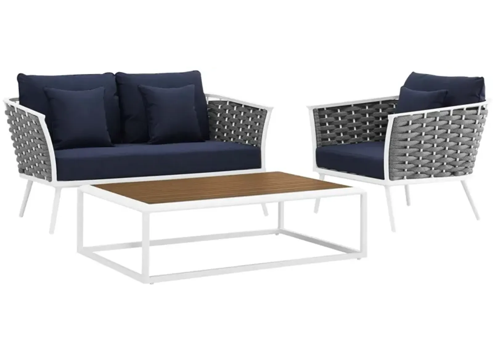 Stance 3 Piece Outdoor Patio Aluminum Sectional Sofa Set