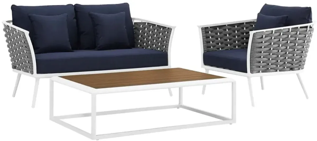 Stance 3 Piece Outdoor Patio Aluminum Sectional Sofa Set