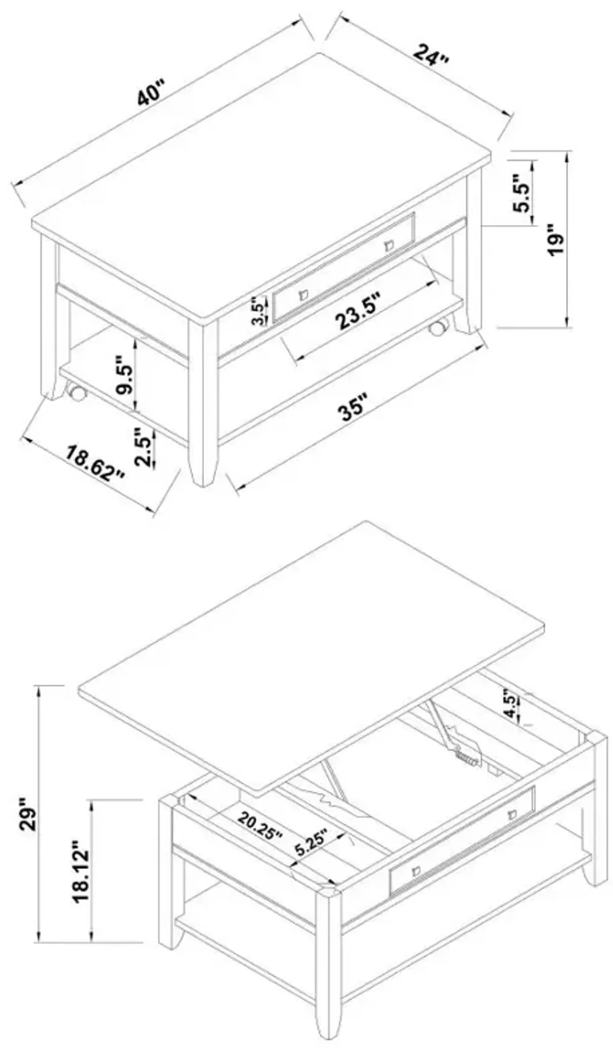 Bradford Rectangular Lift Top Coffee Table Walnut