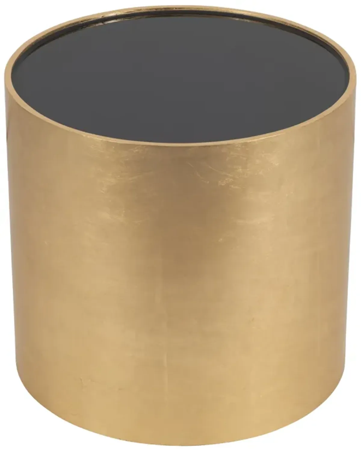 Wood, 24" Gold, Black Glass Side Table